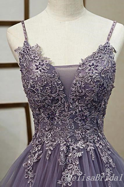 Gorgeous Grape Lace Appliques A-line Long Party Dress Prom Dresses  ,MB10960