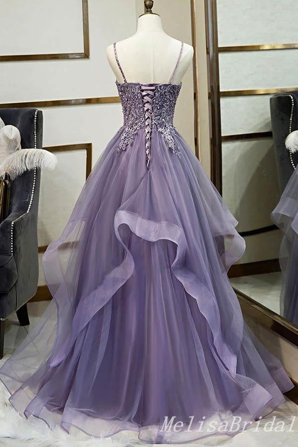 Gorgeous Grape Lace Appliques A-line Long Party Dress Prom Dresses  ,MB10960