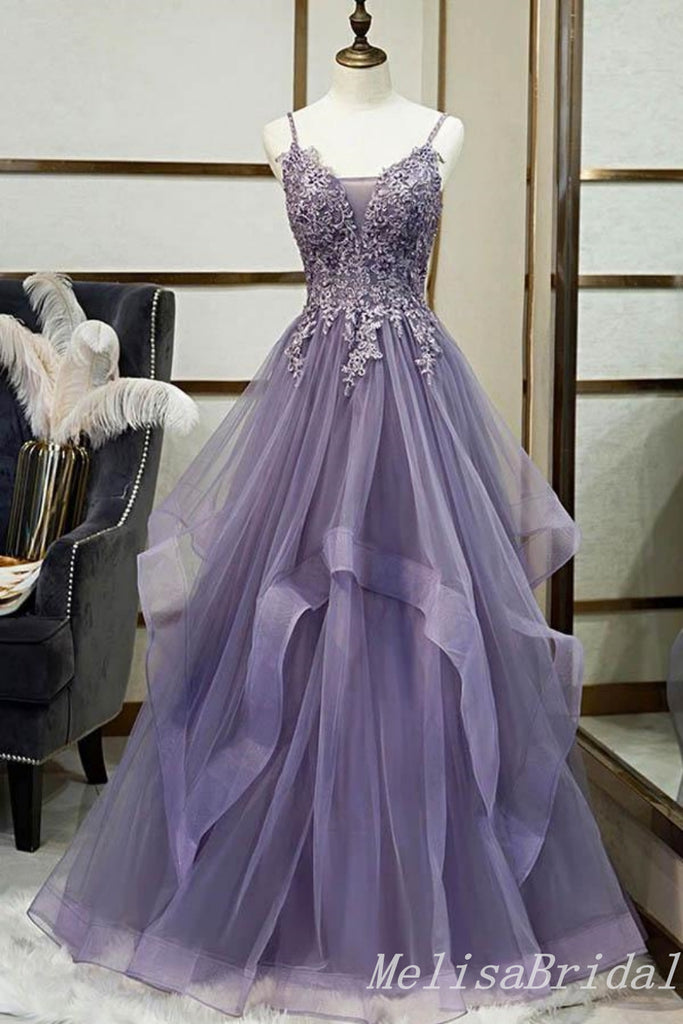 Gorgeous Grape Lace Appliques A-line Long Party Dress Prom Dresses  ,MB10960