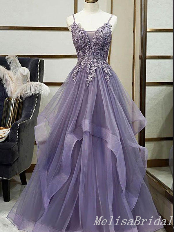 Gorgeous Grape Lace Appliques A-line Long Party Dress Prom Dresses  ,MB10960