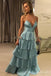 Elegant Spaghetti Straps V Neck Tiered Long Party Dress Prom Dresses  ,MB10961