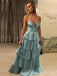 Elegant Spaghetti Straps V Neck Tiered Long Party Dress Prom Dresses  ,MB10961