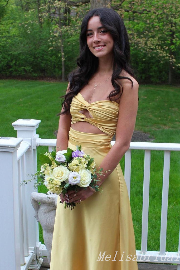 Elegant Yellow Strapless Sweetheart A-line Prom Dress ,MB10964