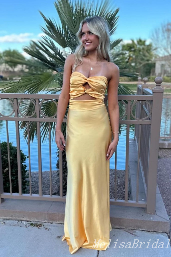 Elegant Yellow Strapless Sweetheart A-line Prom Dress ,MB10964