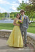 Elegant Yellow Spaghetti Straps A-line Long Party Dress Prom Dresses ,MB10966