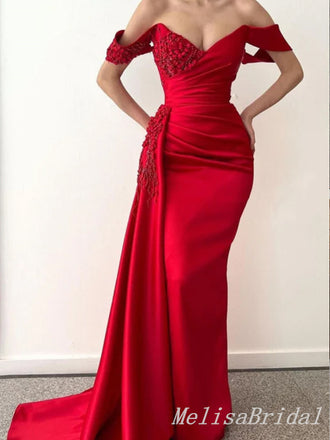Gorgeous Sexy Red Appliques Off-the-shoulder Mermaid Evening Gown Long Formal Dresses Prom Dresses,MB357