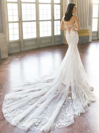 Elegant White Tulle Lace Appliques Mermaid Long Wedding Dresses, WD25