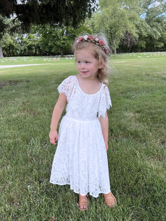 Cute White Lace Appliques  A- Line Cheap Long Flower Girl Dresses ,FG26