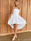 Elegant White High Low Lace Appliques Spaghetti Straps A-Line Graduation Party Homecoming Dresses, HD339