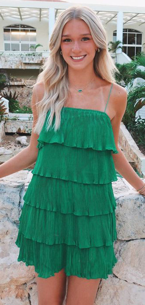 Elegant Green Spaghetti Straps A-Line Chiffon Strapless Cheap Simple Short Homecoming Dresses, HD99