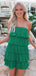 Elegant Green Spaghetti Straps A-Line Chiffon Strapless Cheap Simple Short Homecoming Dresses, HD99