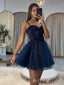 Elegant Black Sequin Tulle Lace Appliques A-Line Cheap Simple Short Homecoming Dresses, HD79