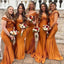 Sexy Orange Off Shoulder Pleats Simple Cheap Mermaid Long Bridesmaid Dresses ,BD165