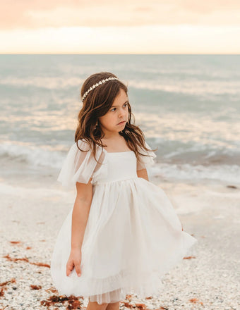 White A- Line Tulle A-Line Cheap Simple Long Flower Girl Dresses ,FG41