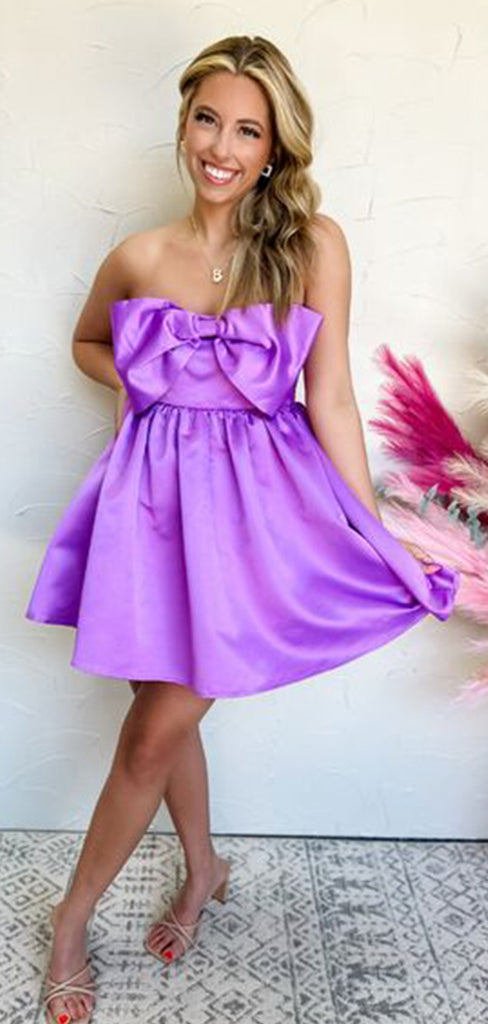 Elegant Purple Strapless Simple Cheap A-Line Short Homecoming Dresses, HD198