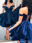 Sexy Plunging Blue Lace Up Back A-line Strapless Short Homecoming Dresses with Pleats, HD280