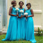 Elegant Blue Lace Appliques Chiffon Simple Cheap A-Line Long Bridesmaid Dresses ,BD185