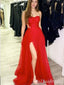 Charming A-line Red Sweetheart High Slit Evening Gown Long Prom Dresses,MB341