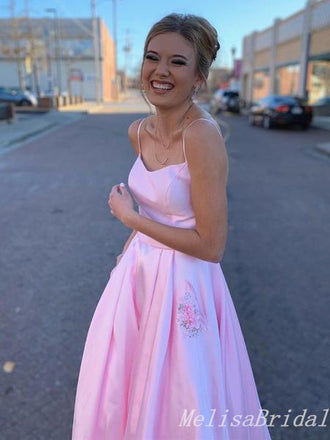 Sexy Spaghetti Straps Floral Beading A-line Evening Gown Long Prom Dresses ,MB286