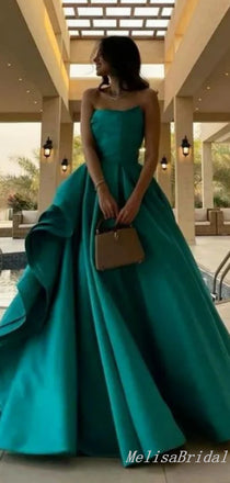 Gorgeous A-line Green Evening Gown Long Formal Dresses Prom Dresses with Pleats,MB342