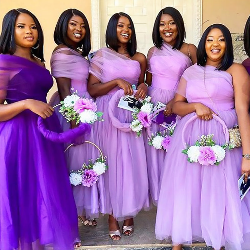 Elegant Light Purple Tulle Simple Cheap A-Line Long Bridesmaid Dresses,BD186