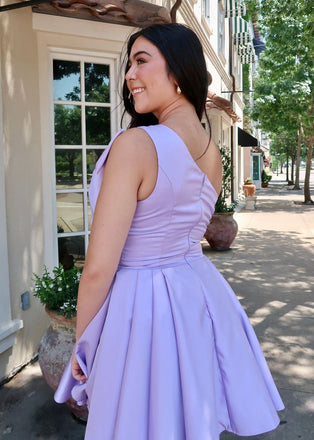 Elegant Light Purple One Shoulder Simple Cheap A-Line Short Homecoming Dresses, HD201