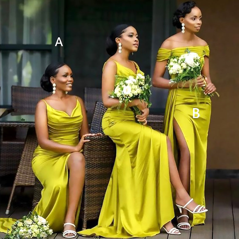 Elegant Mismached Light Yellow Mermaid Simple Long Cheap Bridesmaid Dresses ,BD95