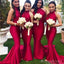 Sexy Halter Red One Shoulder Mermaid  Long Cheap Bridesmaid Dresses ,BD73