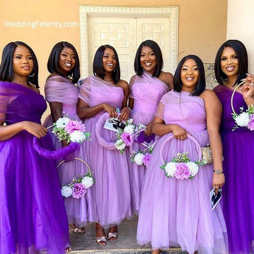 Elegant Light Purple Tulle Simple Cheap A-Line Long Bridesmaid Dresses,BD186