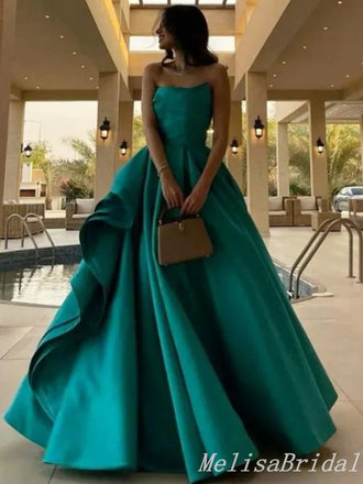 Gorgeous A-line Green Evening Gown Long Formal Dresses Prom Dresses with Pleats,MB342