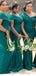 Sexy Green Off Shoulder Pleats Simple Cheap Mermaid Long Bridesmaid Dresses ,BD166