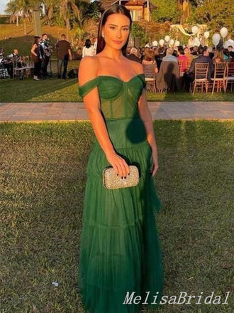 Green Off Shoulder Sweetheart A-line Evening Gown Maxi Long Evening Party Prom Dresses ,MB710