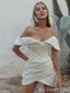 White Off-The-Shoulder Graduation Party Short Homecoming Dresses With Pleats, HD376