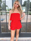 Elegant Red Strapless Satin Simple Cheap Short Homecoming Dresses, HD120