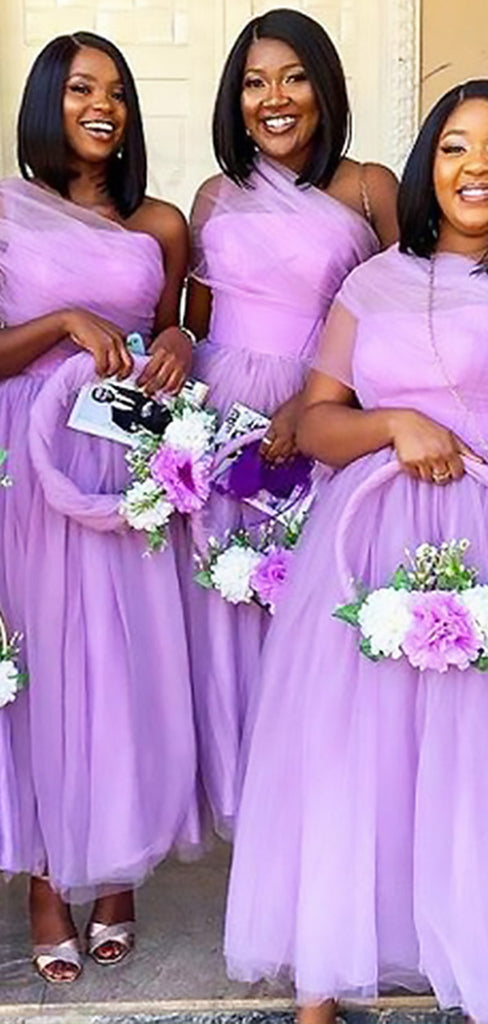 Elegant Light Purple Tulle Simple Cheap A-Line Long Bridesmaid Dresses,BD186