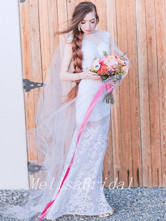 Mermaid Illusion Neckline Lace Long Cheap Wedding Dresses, WD17