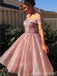 Pink Off-The-Shoulder A-Line Graduation Party Short Homecoming Dresses, HD434