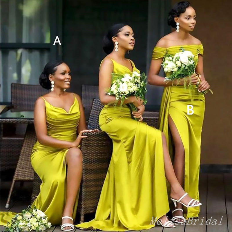 Elegant Mismached Light Yellow Mermaid Simple Long Cheap Bridesmaid Dresses ,BD95