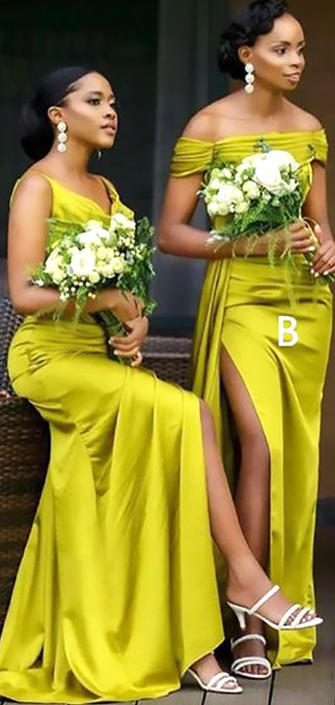 Elegant Mismached Light Yellow Mermaid Simple Long Cheap Bridesmaid Dresses ,BD95