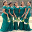 Sexy Green Off Shoulder Pleats Simple Cheap Mermaid Long Bridesmaid Dresses ,BD166