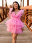 Elegant Pink Tulle Ruffle A-Line Cheap Simple Short Homecoming Dresses, HD80