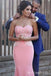 Sexy Pink Lace Appliques Beading Mermaid Sweetheart Strapless Evening Gown Long Prom Dresses with Pleats,MB297
