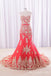 Red Mermaid Strapless Lace Appliques Party Dress Long Prom Dresses to Impress,MB951