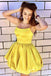 Yellow Spaghetti Straps A-Line Graduation Party Short Homecoming Dresses, HD441