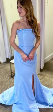 Strapless Sheath Evening Gown Maxi Long Formal Dresses Prom Dresses With Side Slit ,MB581