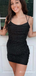 Black Spaghetti Straps Lace Up Back Beaded Tight Graduation Party Short Homecoming Dresses, HD396