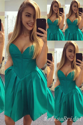 Green Sweetheart Strapless A-line Graduation Party Short Homecoming Dresses, HD463