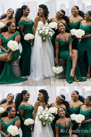 Off Shoulder Green Mermaid Plunging Long Bridesmaid Dresses ,BD213