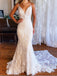 Elegant White Spaghetti Straps V Neck Lace Appliques Strapless Mermaid Long Wedding Dresses,WD55