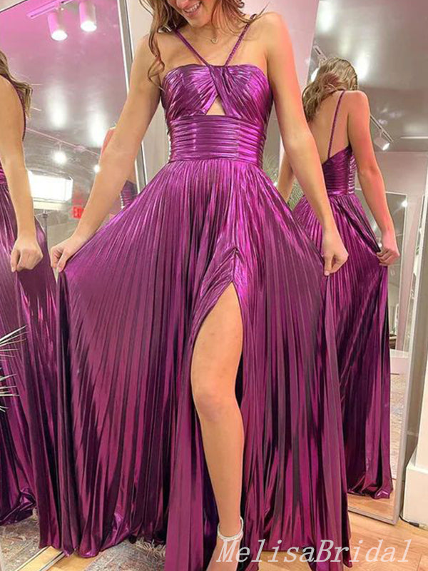 Stylish Fuchsia Side Slit A-line Party Dress Long Prom Dresses to Impress ,MB994